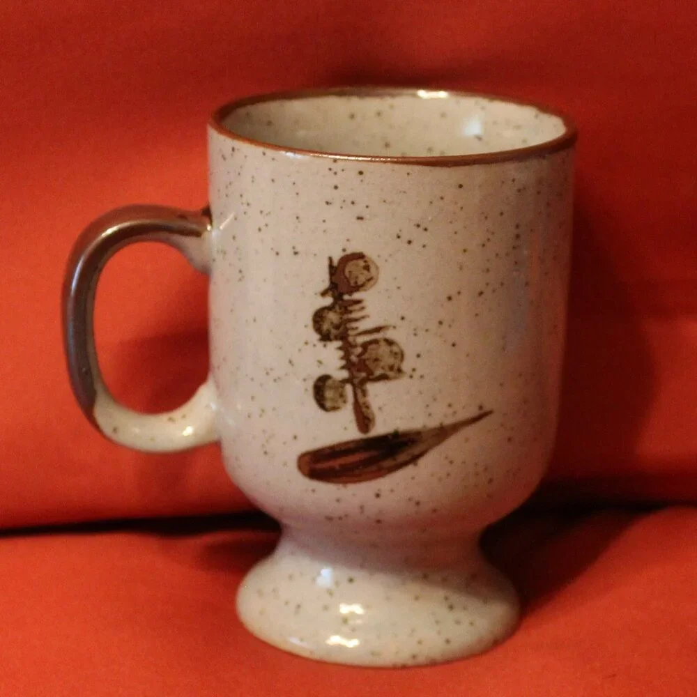 Vintage Hand Painted Fred Roberts Co. Ceramic Mug Orange, Blue & Brown Set 4